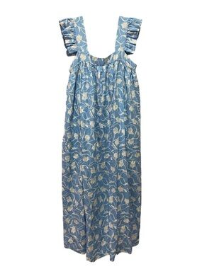 A New Day Blue and White Floral Linen Maxi Dress Size Large